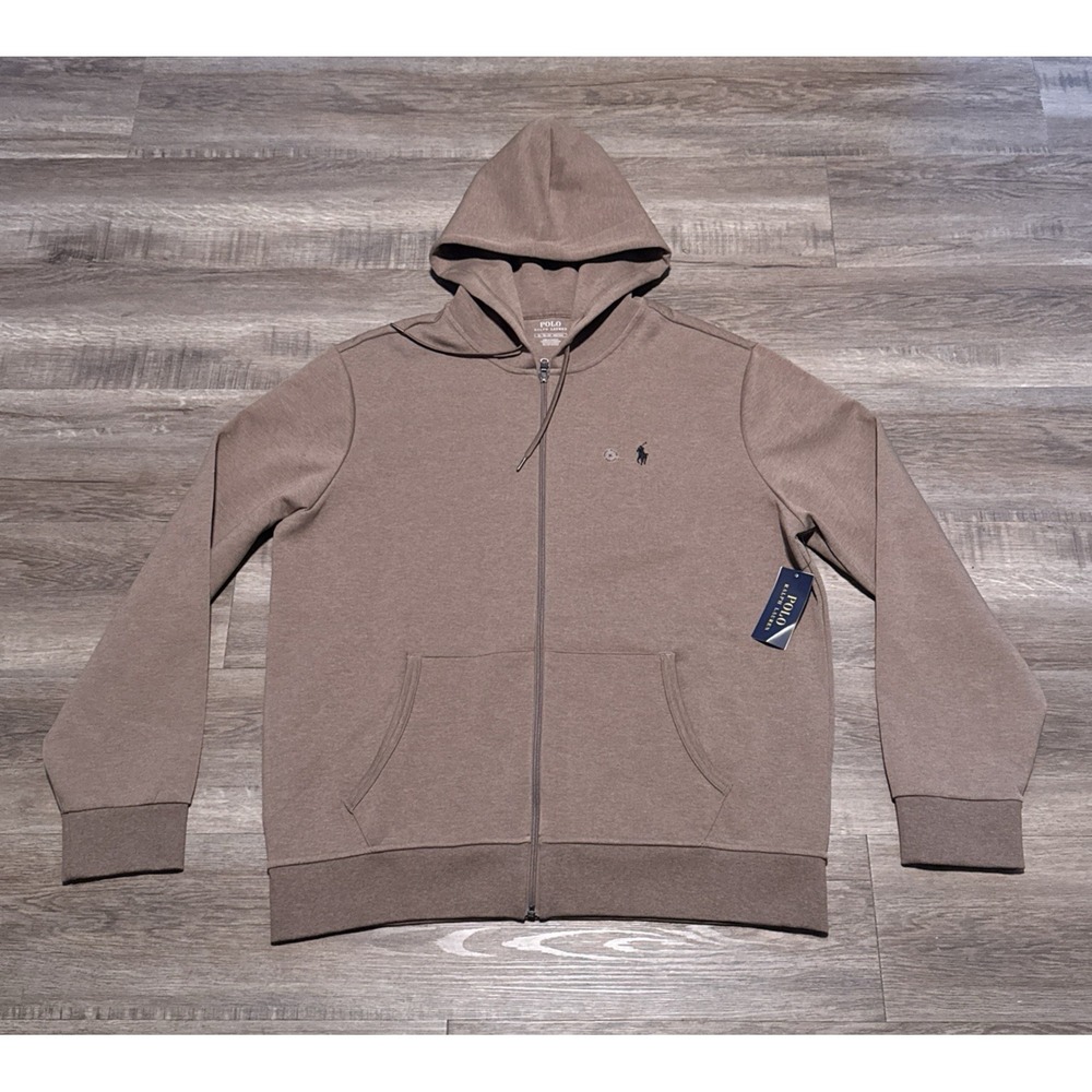 NEW Polo Ralph Lauren Men's Size XL Full Zip Brown Double Knit Hoodie Jacket